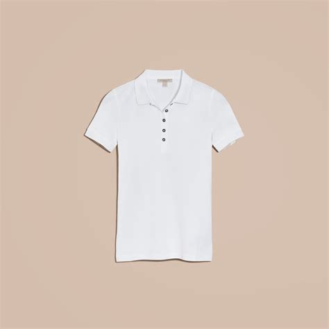 burberry women polo check trim stretch pique polo shirt|Check Collar Cotton Polo Shirt in White .